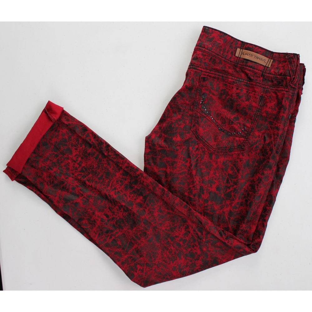 Almost Famous Red and Black Camo Pants Women’s